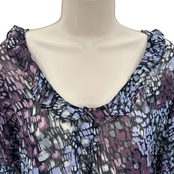 Travel Smith Womens Purple Print Semi Sheer Scoop Neck Long Sleeve Blouse Size M - Picture 3 of 7